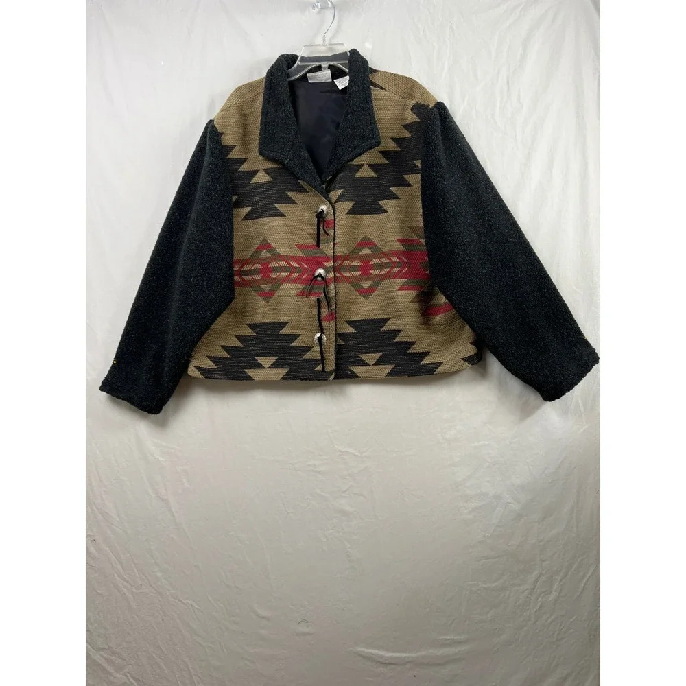 Coldwater Creek Tapestry Jacket Womens 3X Tan Black Southwestern Concho Berber